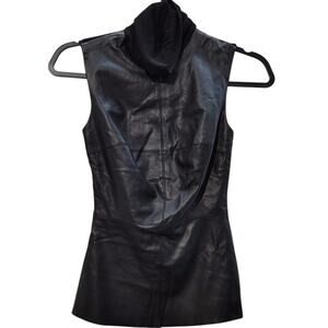 Bailey 44 Dawn Cowl Neck Pullover Faux leather/Knit Sleeveless  Black Womens XS